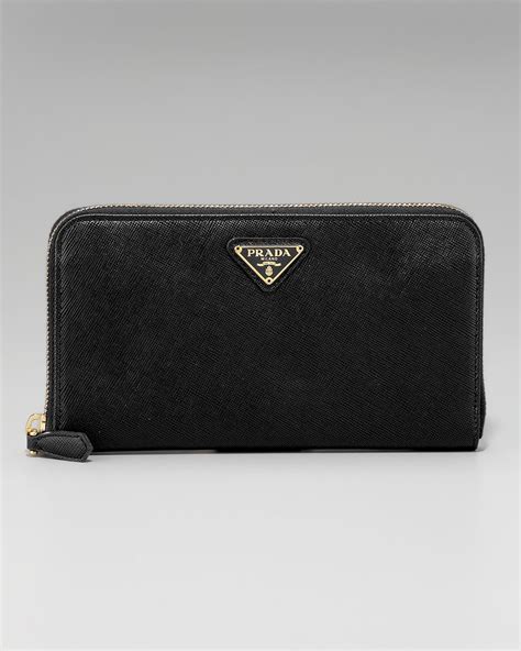 prada saffiano triangle zip-around wallet black|prada saffiano leather zip.